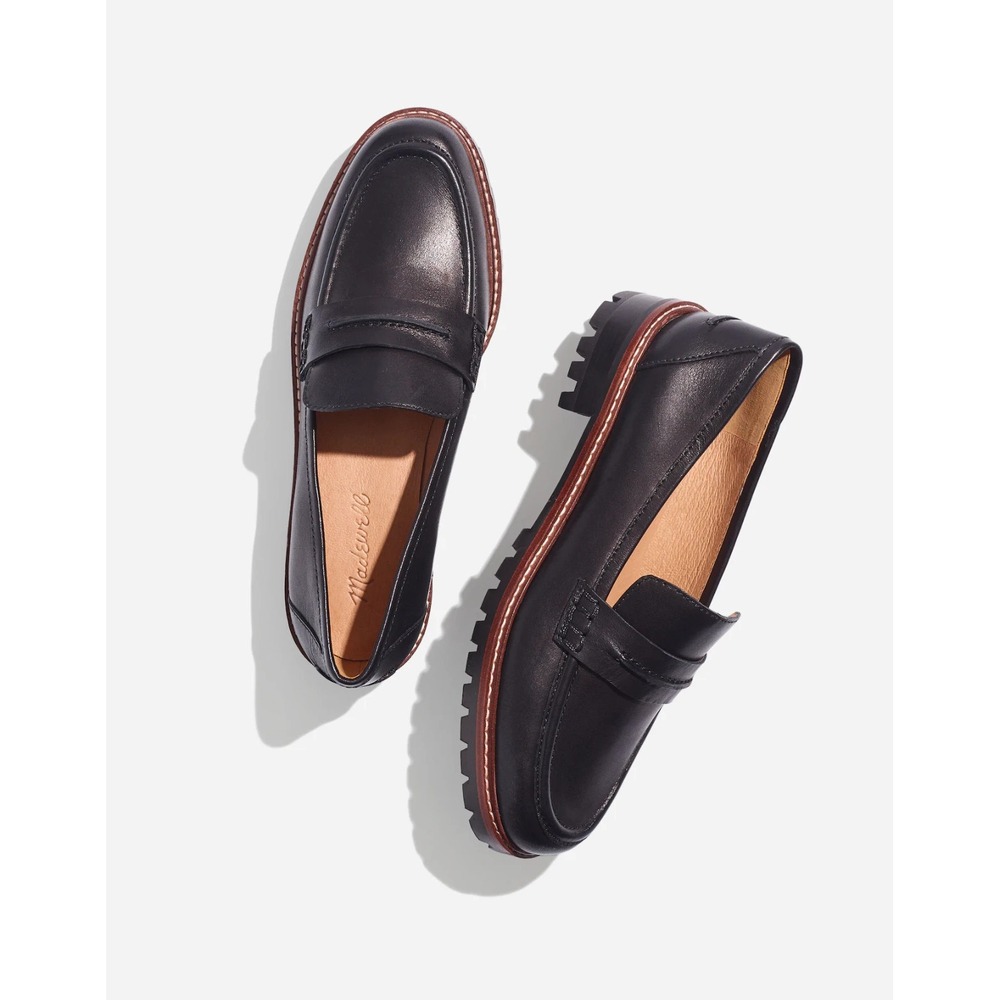 Madewell The Corinne Lugsole Penny Loafer in Black Leather Size 6.5